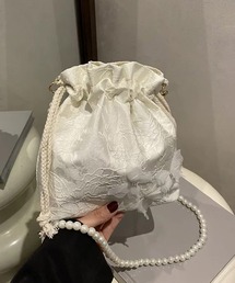 浴衣 バッグ 花柄刺繍 バタフライ パールショルダー巾着バッグ