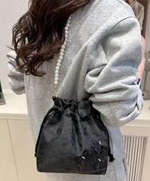 浴衣 バッグ 花柄刺繍 バタフライ パールショルダー巾着バッグ