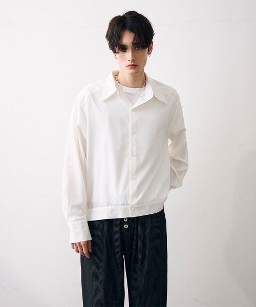 Shoowtime(ショウタイム)の「Ribbed short-length shirt / リブ付きショート丈シャツ(シャツ/ブラウス・メンズ・ホワイト/ブラック・MEDIUM/LARGE/X-LARGE)」の5枚目の写真