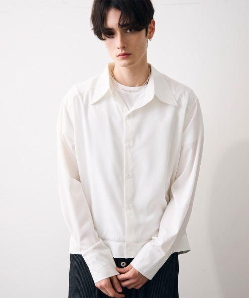 Shoowtime(ショウタイム)の「Ribbed short-length shirt / リブ付きショート丈シャツ(シャツ/ブラウス・メンズ・ホワイト/ブラック・MEDIUM/LARGE/X-LARGE)」の7枚目の写真