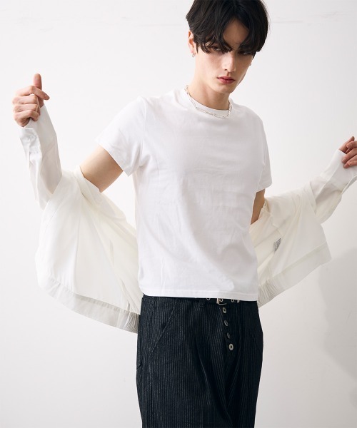 Shoowtime(ショウタイム)の「Ribbed short-length shirt / リブ付きショート丈シャツ(シャツ/ブラウス・メンズ・ホワイト/ブラック・MEDIUM/LARGE/X-LARGE)」の11枚目の写真