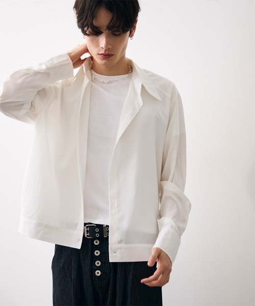 Shoowtime(ショウタイム)の「Ribbed short-length shirt / リブ付きショート丈シャツ(シャツ/ブラウス・メンズ・ホワイト/ブラック・MEDIUM/LARGE/X-LARGE)」の12枚目の写真