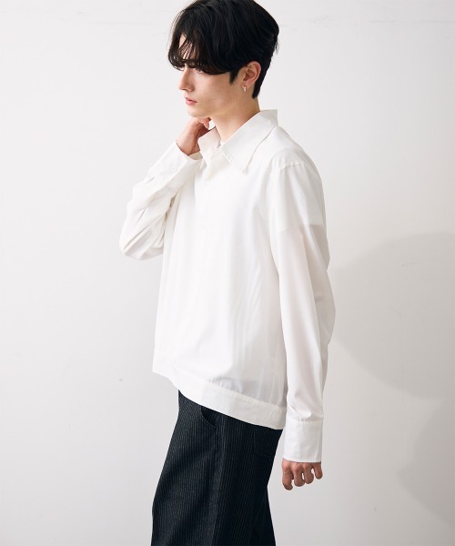 Shoowtime(ショウタイム)の「Ribbed short-length shirt / リブ付きショート丈シャツ(シャツ/ブラウス・メンズ・ホワイト/ブラック・MEDIUM/LARGE/X-LARGE)」の14枚目の写真