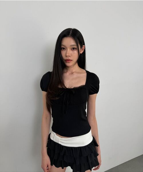 ILLIGO(イリゴ)の「ロジレーススクエアネックTシャツブラック(Tシャツ/カットソー・レディース・その他・OS)」の6枚目の写真