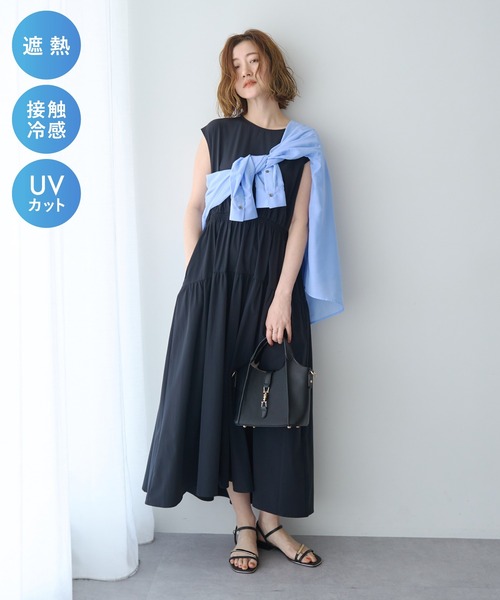 YECCA VECCA(イェッカヴェッカ)の「【適ON】ギャザーロングワンピース(ワンピース・レディース・ブラック/ライトベージュ・FREE)」の1枚目の写真