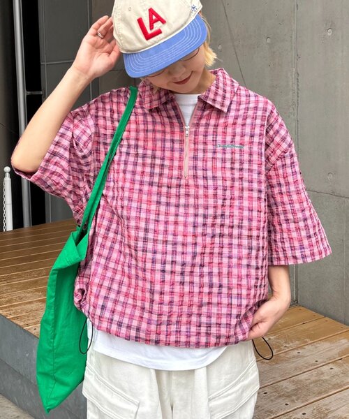 SOUNDSGOOOOD（サウンズグッド）の「【SOUNDS GOOOOD】ネオンハーフジップシャツ（シャツ/ブラウス・メンズ・ピンク/グリーン・ONE SIZE）」の5枚目の写真