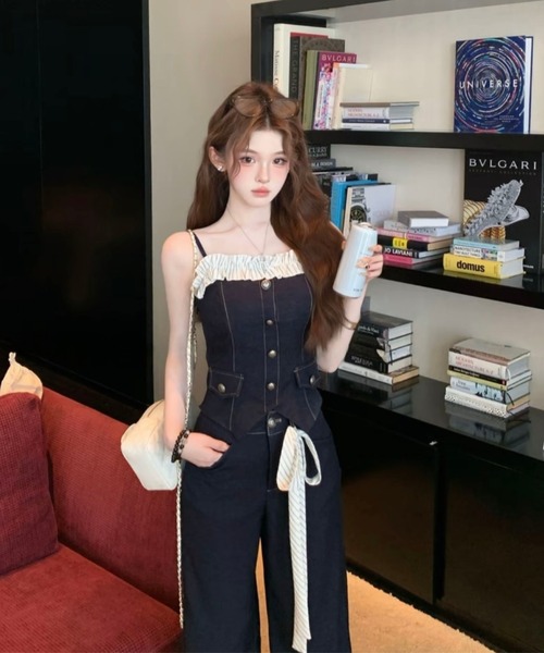 FAVORITO(ファヴォリート)の「デニムキャミソールパンツセットアップ(セットアップ・レディース・ダークブルー・XL/L/M/S)」の11枚目の写真