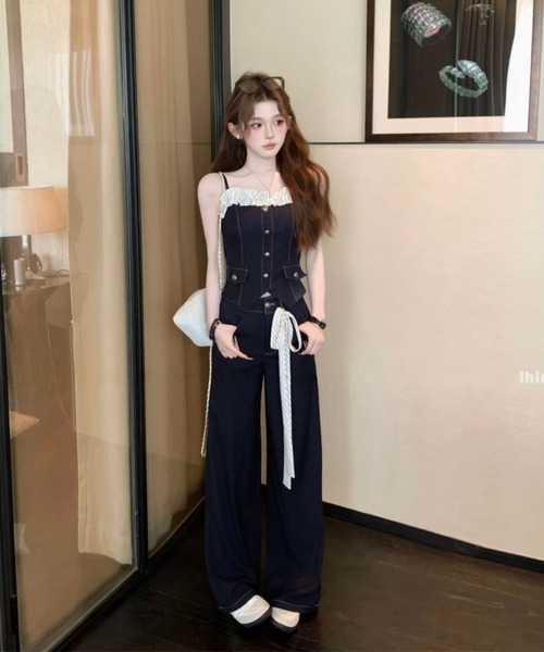 FAVORITO(ファヴォリート)の「デニムキャミソールパンツセットアップ(セットアップ・レディース・ダークブルー・XL/L/M/S)」の13枚目の写真