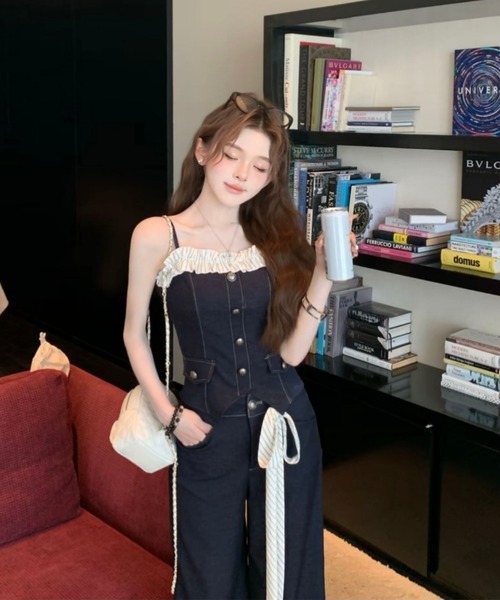 FAVORITO(ファヴォリート)の「デニムキャミソールパンツセットアップ(セットアップ・レディース・ダークブルー・XL/L/M/S)」の10枚目の写真