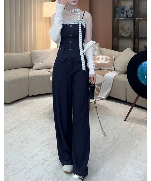 FAVORITO(ファヴォリート)の「デニムキャミソールパンツセットアップ(セットアップ・レディース・ダークブルー・XL/L/M/S)」の8枚目の写真