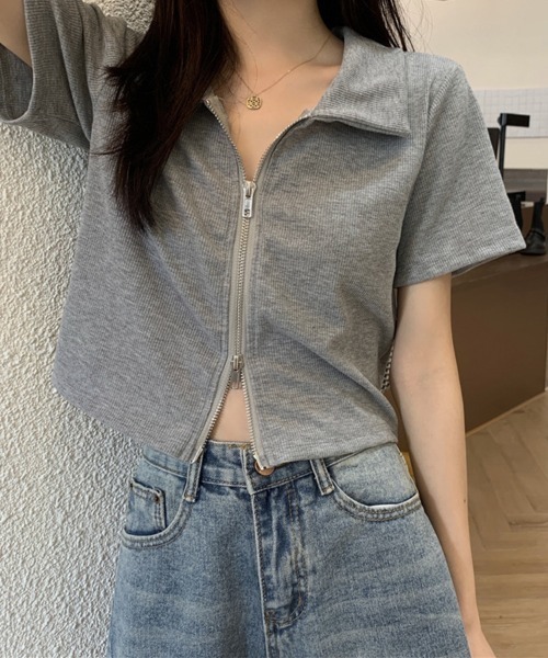 mielu(ミエル)の「フロントジップリブトップス(ニット/セーター・レディース・ブラック/ホワイト/グレー・FREE)」の3枚目の写真