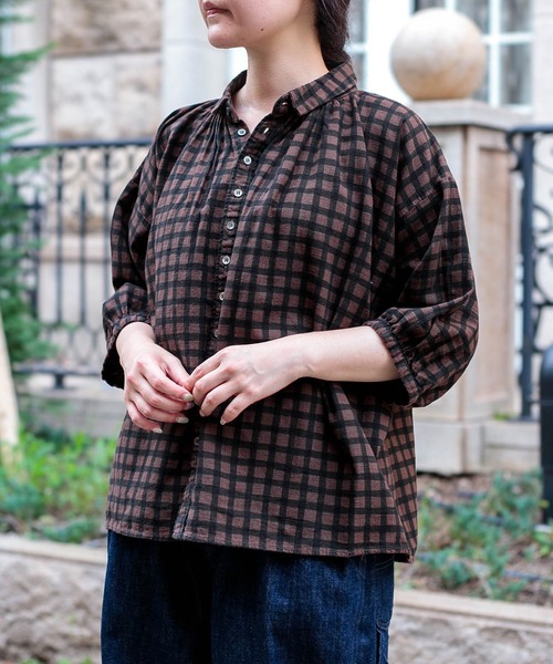 Brocante（ブロカント）の「[Brocante / ブロカント] チェックキャンバス グランシャツ（シャツ/ブラウス・レディース・ブラック系その他/ブラウン系その他・2）」の2枚目の写真
