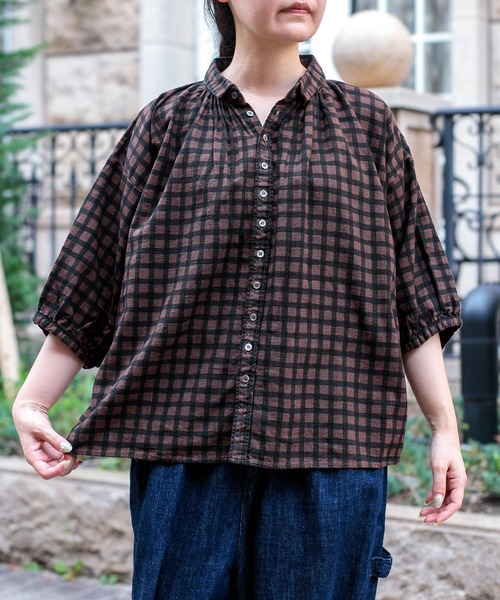 Brocante（ブロカント）の「[Brocante / ブロカント] チェックキャンバス グランシャツ（シャツ/ブラウス・レディース・ブラック系その他/ブラウン系その他・2）」の3枚目の写真