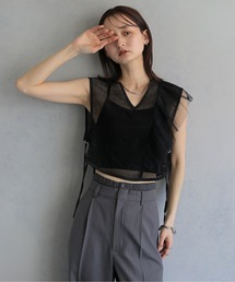 【&ｇ'aime 】メッシュ＆ラッフルベスト　Mesh & Ruffle Vest
