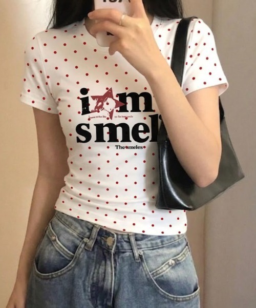 SHEPP(シープ)の「ドット柄星ロゴコンパクト半袖Tシャツ(Tシャツ/カットソー・レディース・グレー/ホワイト系その他/ホワイト・M/S)」の2枚目の写真