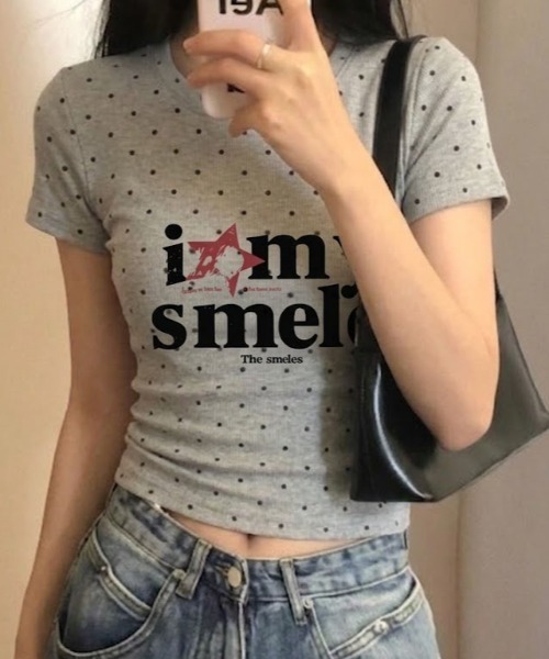 SHEPP(シープ)の「ドット柄星ロゴコンパクト半袖Tシャツ(Tシャツ/カットソー・レディース・グレー/ホワイト系その他/ホワイト・M/S)」の3枚目の写真