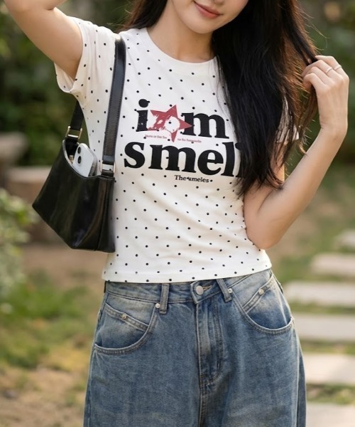 SHEPP(シープ)の「ドット柄星ロゴコンパクト半袖Tシャツ(Tシャツ/カットソー・レディース・グレー/ホワイト系その他/ホワイト・M/S)」の14枚目の写真