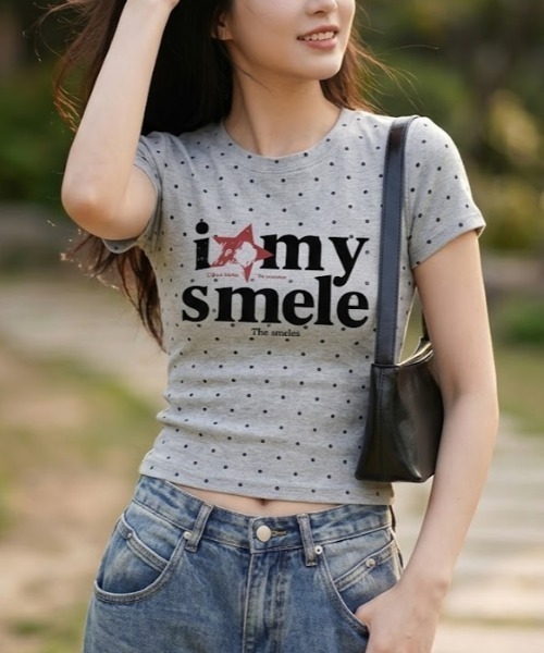 SHEPP(シープ)の「ドット柄星ロゴコンパクト半袖Tシャツ(Tシャツ/カットソー・レディース・グレー/ホワイト系その他/ホワイト・M/S)」の19枚目の写真