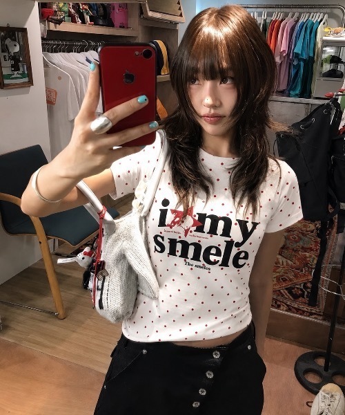 SHEPP(シープ)の「ドット柄星ロゴコンパクト半袖Tシャツ(Tシャツ/カットソー・レディース・グレー/ホワイト系その他/ホワイト・M/S)」の11枚目の写真