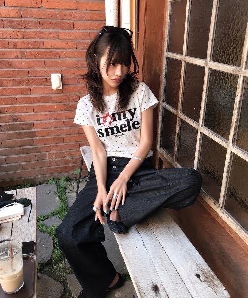 SHEPP(シープ)の「ドット柄星ロゴコンパクト半袖Tシャツ(Tシャツ/カットソー・レディース・グレー/ホワイト系その他/ホワイト・M/S)」の6枚目の写真