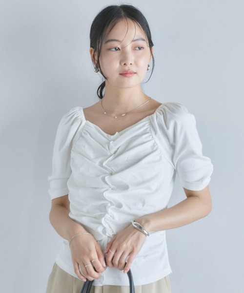 archives(アルシーヴ)の「【ONかわ】ギャザーカットTOPS(Tシャツ/カットソー・レディース・ブルー/オフホワイト/ブラック・MEDIUM)」の21枚目の写真