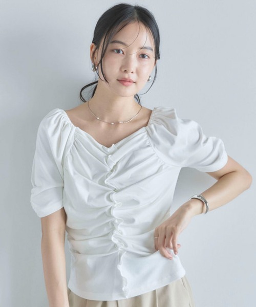 archives(アルシーヴ)の「【ONかわ】ギャザーカットTOPS(Tシャツ/カットソー・レディース・ブルー/オフホワイト/ブラック・MEDIUM)」の20枚目の写真