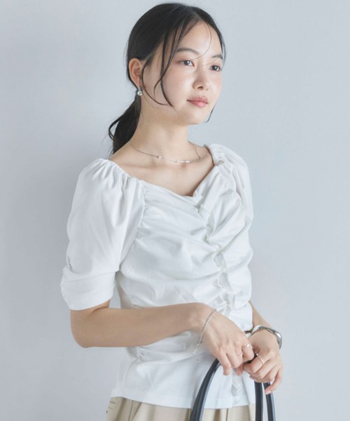 archives(アルシーヴ)の「【ONかわ】ギャザーカットTOPS(Tシャツ/カットソー・レディース・ブルー/オフホワイト/ブラック・MEDIUM)」の19枚目の写真