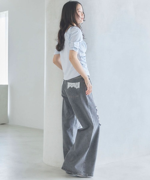 archives(アルシーヴ)の「【ONかわ】ギャザーカットTOPS(Tシャツ/カットソー・レディース・ブルー/オフホワイト/ブラック・MEDIUM)」の18枚目の写真