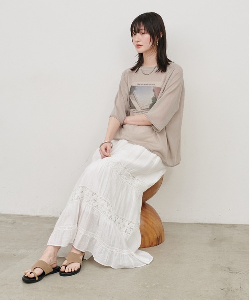LARUTA(ラルータ)の「【LARUTA】フォトロゴニットTEE(Tシャツ/カットソー・レディース・ライトベージュ/ライム/オフホワイト・FREE)」の13枚目の写真