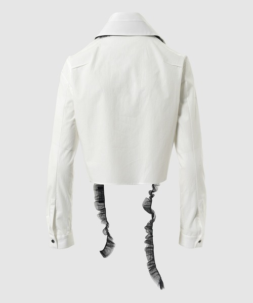 GURTWEIN（ ガーウィン）の「Ruched necklace-scarf iconic tailored shirt（シャツ/ブラウス・レディース・ホワイト×ブラック・36）」の3枚目の写真