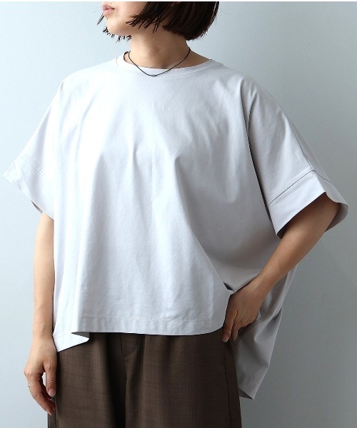 leswel(レスウェル)の「【WEB/一部店舗限定】【M~5L】シルケット天竺ドルマンスリーブTシャツ(Tシャツ/カットソー・レディース・キャメル/ライトグレー/ネイビー・M/4L/LL)」の2枚目の写真