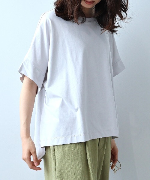 leswel(レスウェル)の「【WEB/一部店舗限定】【M~5L】シルケット天竺ドルマンスリーブTシャツ(Tシャツ/カットソー・レディース・キャメル/ライトグレー/ネイビー・M/4L/LL)」の7枚目の写真