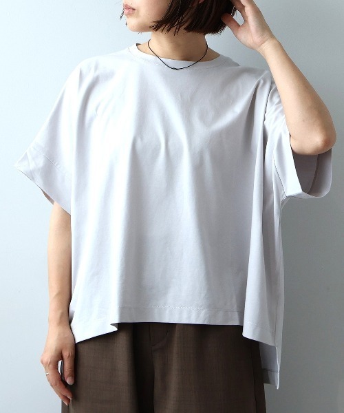 leswel(レスウェル)の「【WEB/一部店舗限定】【M~5L】シルケット天竺ドルマンスリーブTシャツ(Tシャツ/カットソー・レディース・キャメル/ライトグレー/ネイビー・M/4L/LL)」の9枚目の写真