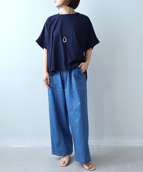 leswel(レスウェル)の「【WEB/一部店舗限定】【M~5L】シルケット天竺ドルマンスリーブTシャツ(Tシャツ/カットソー・レディース・キャメル/ライトグレー/ネイビー・M/4L/LL)」の10枚目の写真