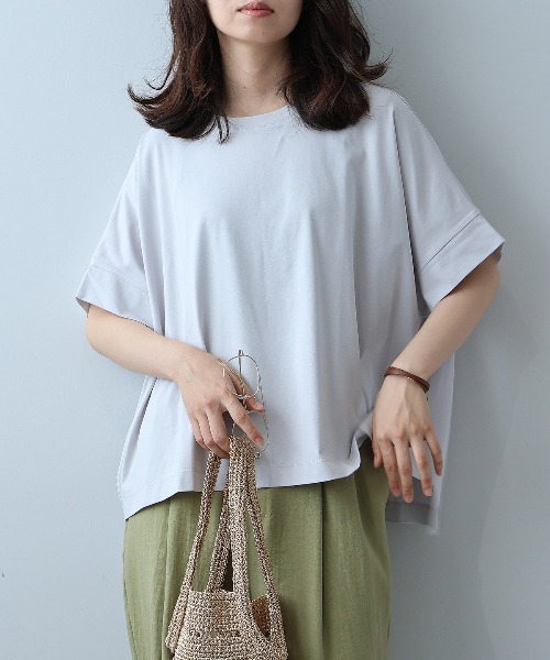 leswel(レスウェル)の「【WEB/一部店舗限定】【M~5L】シルケット天竺ドルマンスリーブTシャツ(Tシャツ/カットソー・レディース・キャメル/ライトグレー/ネイビー・M/4L/LL)」の4枚目の写真