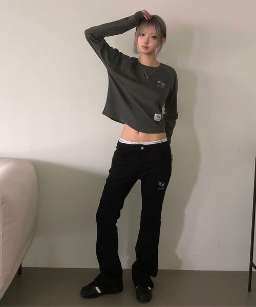 COIRIS(コイリス)の「ダイロンピグメントナグランクロップグリムロングスリーブTシャツ(2カラー)(Tシャツ/カットソー・レディース・チャコールグレー/ネイビー・FREE)」の10枚目の写真
