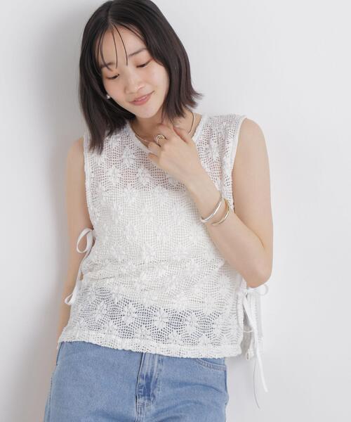 NANO universe(ナノユニバース)の「フラワー柄カットレースサイドリボントップス(セットアップ可)(Tシャツ/カットソー・レディース・ブラック/ホワイト/ブラウン・FREE)」の9枚目の写真
