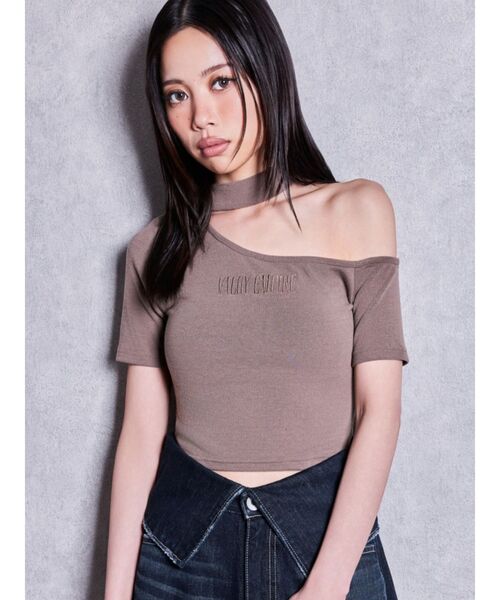 GYDA(ジェイダ)の「VALDY EMPIREワンショルチョーカートップス(Tシャツ/カットソー・レディース・カーキ/ブラック/オフホワイト・FREE)」の1枚目の写真