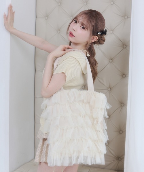 Rmine(アールマイン)の「チョーカー風ストラップ リブニット オフショル トップス(半袖)(ニット/セーター・レディース・ブルー/ホワイト/ベージュ・FREE)」の19枚目の写真