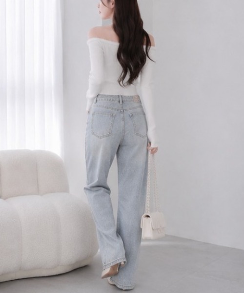 NoBelle(ノベル)の「スロレートハイウエストデニムパンツ ラインストーンビジューパンツ(デニムパンツ・レディース・ブルー・L/S/M)」の3枚目の写真
