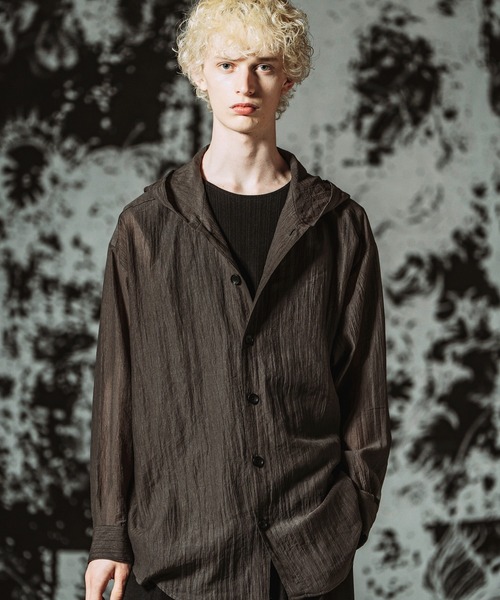 NO ID. Hooded Long Sheer Shirt — прозрачная длинная рубашка с капюшоном