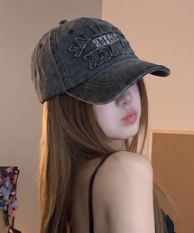 SHERU（シェル）の「3 色展開 ウォッシュ加工ツートン切り替えローキャップ フリンジ文字ワッペンベースボールキャップ ヴィンテージ古着風アメカジ帽子（キャップ）」