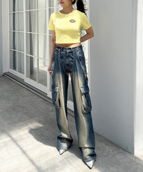 SPIRALGIRL(スパイラルガール)の「【SPIRAL LIP】マイクロミニTシャツ(Tシャツ/カットソー・レディース・ホワイト/ブラック/イエロー・FREE)」の4枚目の写真