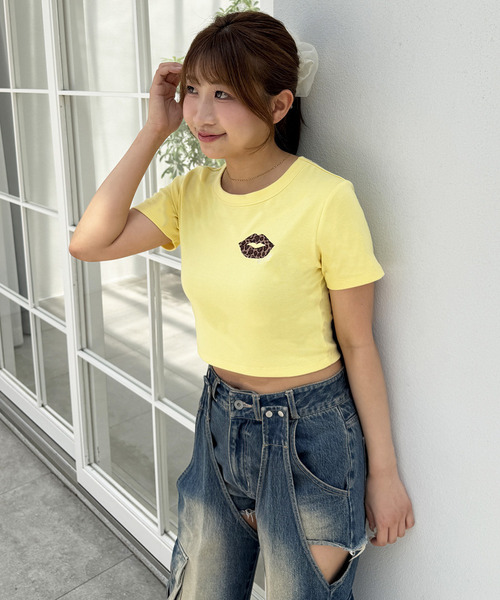 SPIRALGIRL(スパイラルガール)の「【SPIRAL LIP】マイクロミニTシャツ(Tシャツ/カットソー・レディース・ホワイト/ブラック/イエロー・FREE)」の12枚目の写真