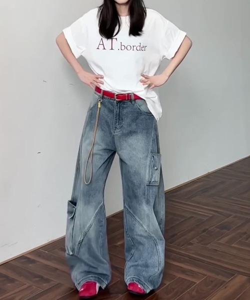 SHERU(シェル)の「【2 タイプ展開】立体切り替えステッチ 多ポケットカーゴワイドデニム ユニセックスストリートバギーパンツ(デニムパンツ・メンズ・ブルー系その他/ブルー・LARGE/MEDIUM/SMALL)」の20枚目の写真