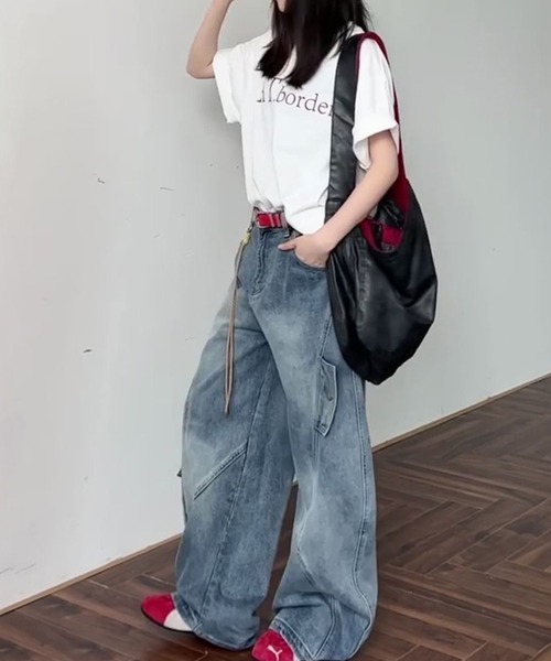 SHERU(シェル)の「【2 タイプ展開】立体切り替えステッチ 多ポケットカーゴワイドデニム ユニセックスストリートバギーパンツ(デニムパンツ・メンズ・ブルー系その他/ブルー・LARGE/MEDIUM/SMALL)」の21枚目の写真