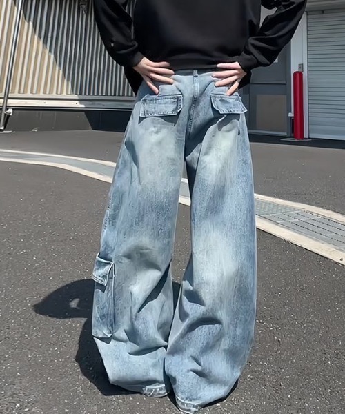 SHERU(シェル)の「【2 タイプ展開】立体切り替えステッチ 多ポケットカーゴワイドデニム ユニセックスストリートバギーパンツ(デニムパンツ・メンズ・ブルー系その他/ブルー・LARGE/MEDIUM/SMALL)」の15枚目の写真