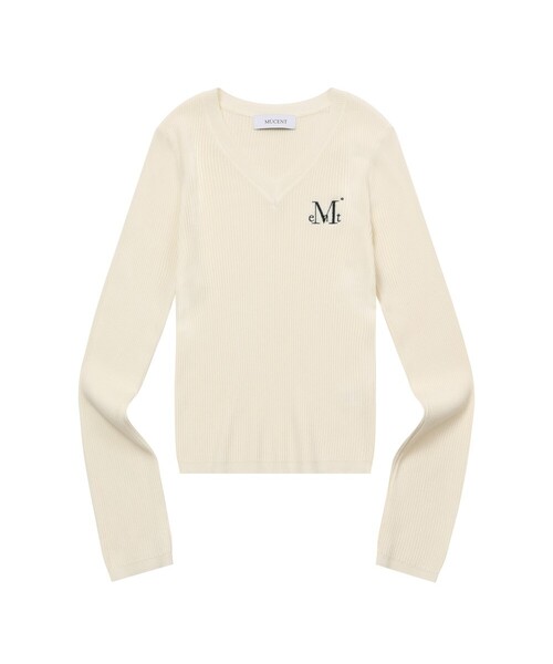 MUCENT(ムセント)の「ジャンニVネッククロップリブニット (5カラー)(ニット/セーター・レディース・ブラック/ベージュ/グレー/アイボリー/チャコール・FREE)」の2枚目の写真