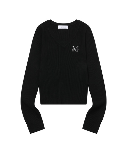 MUCENT(ムセント)の「ジャンニVネッククロップリブニット (5カラー)(ニット/セーター・レディース・ブラック/ベージュ/グレー/アイボリー/チャコール・FREE)」の1枚目の写真
