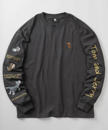 【71】【TOM&JERRY/トムとジェリー】クルーネック ロングスリーブ Tシャツ/袖プリント&刺繍/ヴィンテージ風/ユニセックス/レディース/メンズ
